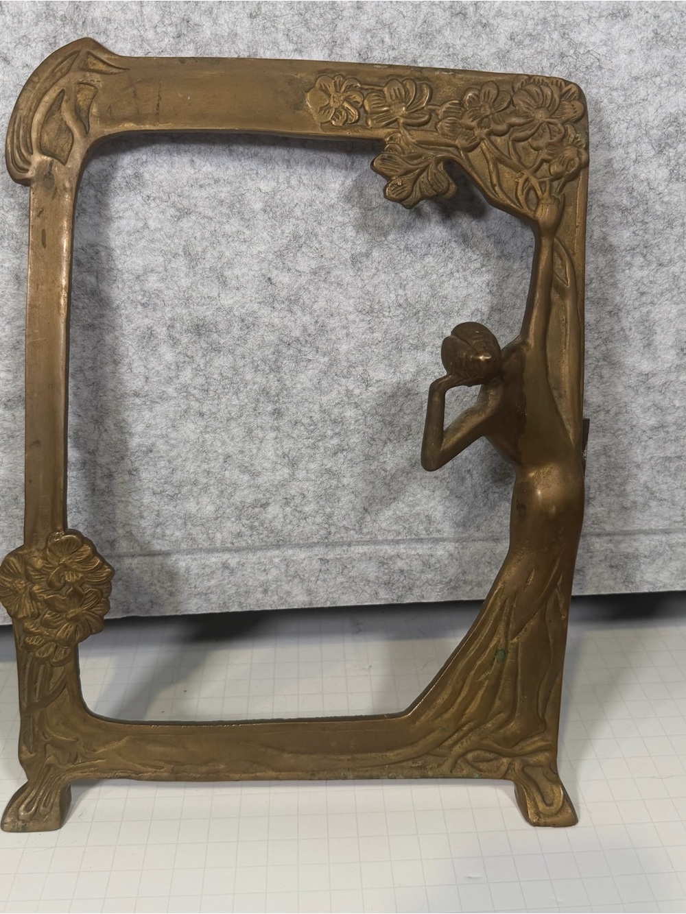 Art Nouveau Brass Picture Frame with Female Figure Vintage